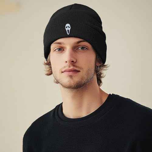 Cool Beanies Embroidered Knit Hats Beanie Fall Winter Black Graphic Knit Hat Cap for Women Men