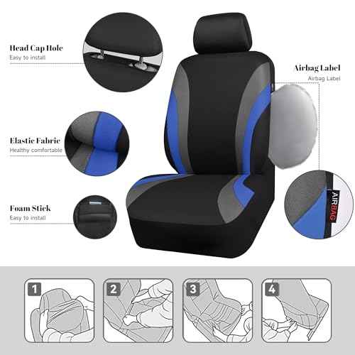CAR PASS Line Rider Sporty Front Seat Covers, Blue Car Seat Covers Two Front Seats Only, Airbag Compatible,Universal Fit Sedans,Cars,Vans,SUV,Truck(Black and Blue)