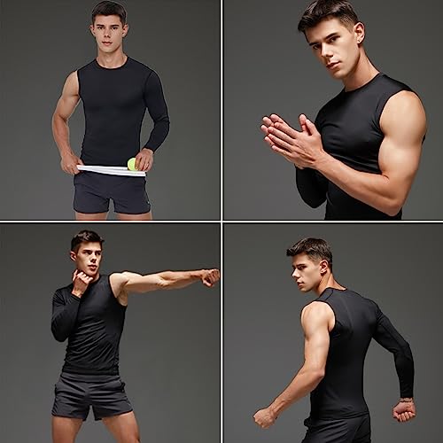 Men's Compression Shirts Single Arm Long Sleeve Basketball Athletic Workout Shirt Tops Baselayer Undershirt