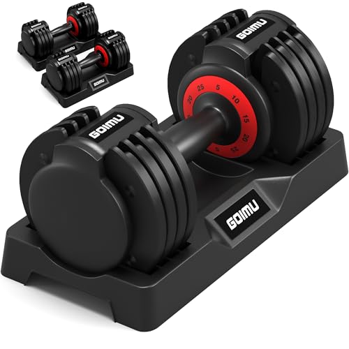 GOIMU Adjustable Dumbbell, 1-Sec Quick Adjust Dumbbells, 5-25LB and 11-55LB Single or Pair Dumbbell Weights, 5 in 1 Free Weight Dumbbell with Anti-Slip Handle, Perfect for Home Gym Exercise Equipment (25 pound pair)