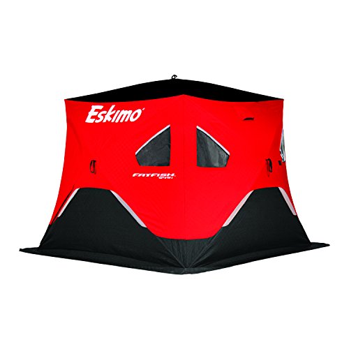 Eskimo FF949i FatFish Pop-up Portable Hub-Style Ice Shelter, Wide Bottom Design 61 sq ft. Fishable Area, 3-4 Person Insulated,Red