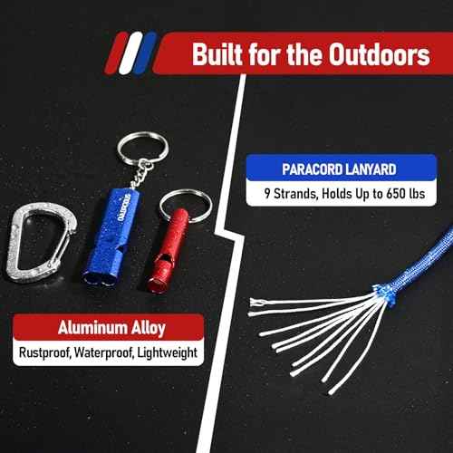 Emergency Whistle Set ? 6 Aluminum Whistles, 3 Paracord Lanyards, 3 Carabiners for Camping, Hiking, Fishing, Hunting & Survival. Loud Safety Rescue Signaling for Marine Boat Lifeguard