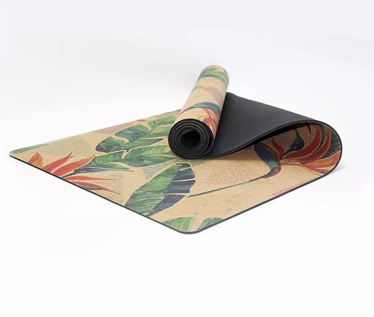 Eco-Friendly, Non-Toxic Cork Yoga Mat. Sweat Resistant, Non-Slip Flat Mat. Ideal for Hot Yoga, Bikram, Vinyasa, Power, Pilates, HIIT Workouts. (72" x 26" x 4mm) (Bird of Paradise)