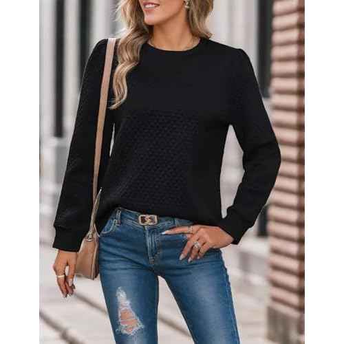 Women Long Puff Sleeve Sweatshirt 2025 Fall Fashion Sweater Lightweight Knit Twist Texture Tops