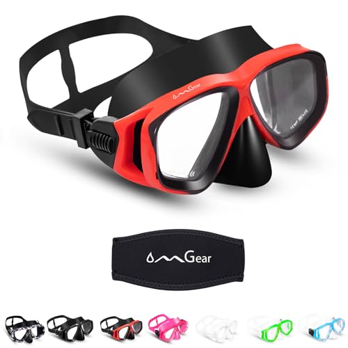 Children Dive Mask Two-Lens Swim Goggles with Nose UV Protection Recreation Tempered Glass Free Diving Goggles Snorkeling Mask (Red008)