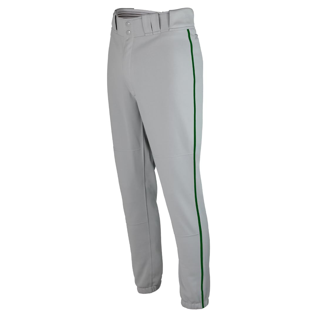 SSK Showcase Collection Flex Bottom Adult Baseball Pants | Adult Sizes Solid & Piped (US, Alpha, Medium, Regular, Regular, Grey/Forest)