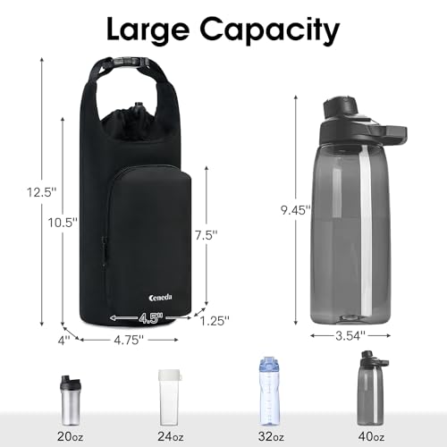 Ceneda Water Bottle Carrier Bag with Phone Pocket 32oz 40oz Tumbler Insulated Water Bottle Holder with Adjustable Shoulder Strap Carrier Sling Bag (Beige)