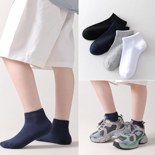 EPEIUS Kids' Low Cut Ankle Socks Cotton Seamless Toe Sport Athletic Socks for Boys Girls White Black Navy 4/8 Pack