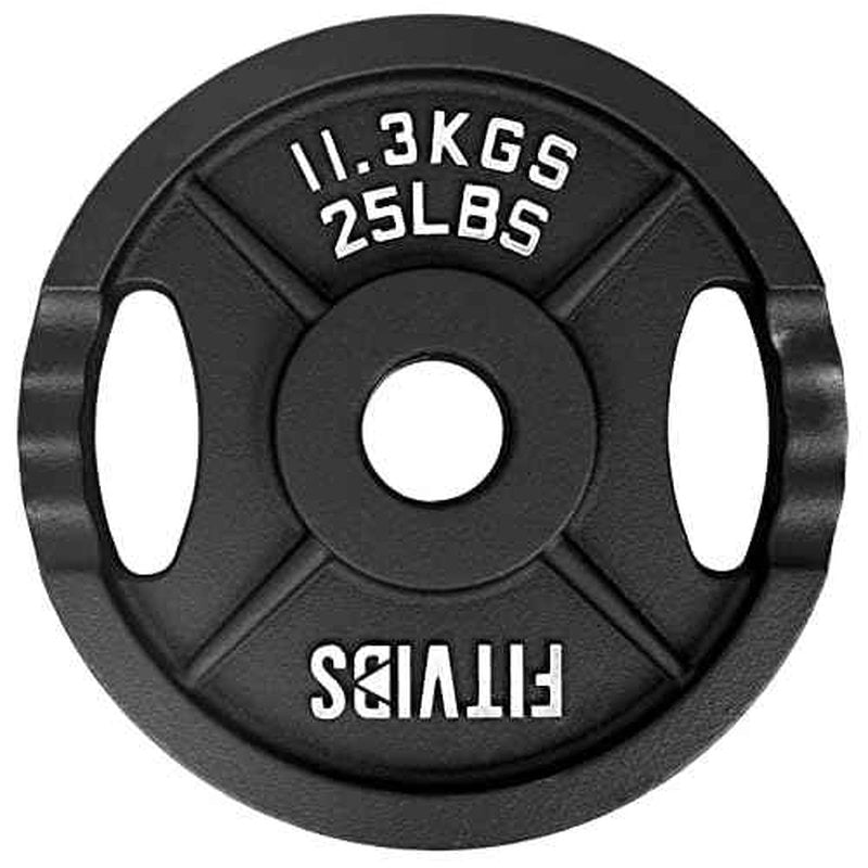 Fitvids Olympic 2-Inch Cast Iron Plate Weight Plate for Strength Training and Weightlifting, Two Hole Style, 25LB Pair
