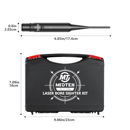 MidTen Laser Bore Sight Kit with Button Switch, Professional Green Laser Bore Sighter with 32 Adapters for 0.17 to 12GA Calibers, Powerful Hunting Equipment