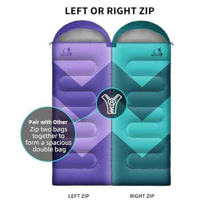 Sleeping Bag for Adults, Girls, Boys - 3 Season Warm & Cool Weather Lightweight Waterproof Camping Bag for Hiking, Outdoor Travel
