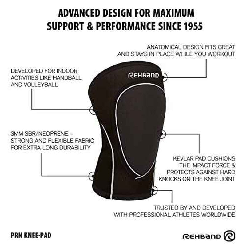 Rehband Indoor-Sports knee pads, 3mm Neoprene knee protectors for volleyball, handball & dancing, Unisex knee protector support, Colour:Black - 1 Pair, Size:Medium
