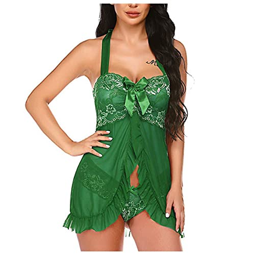 Generic strappy lingerieLace Lingerie for Women Front Closure for Sex Babyboll for Sex Naughty See Through Teddy Pajamas Cute Honeymoon Nightwear, 3X-Large, 3#green