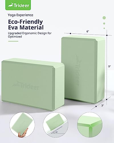 Trideer Yoga Block, Soft Non-Slip Surface Premium Foam Blocks, Supportive, Lightweight, Odor Resistant, Yoga Accessories for Pilates Meditation General Fitness Stretching Toning (Light Green-2 Pack)