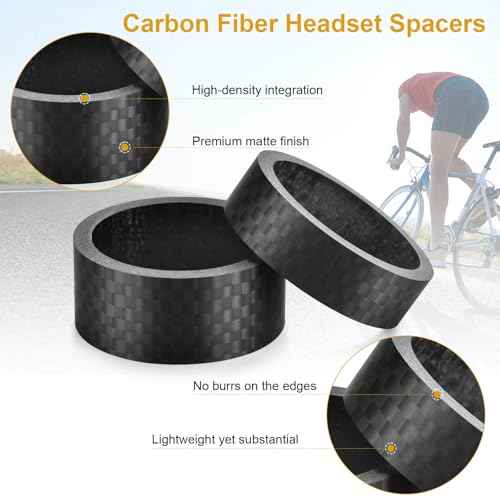 11PCS Bike Carbon Fiber Headset Spacers, Matte Finish, Fits 1-1/8 Inch Stem for MTB, Road Bicycle Handlebar Stems, (15/10/5/3/2/1mm) 6 Sizes