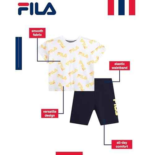 Fila Girls Shorts Set - 2 Piece Soft Breathable Toddler Girl Biker Shorts and Short Sleeve Shirt for Little Girls (2T-6X)