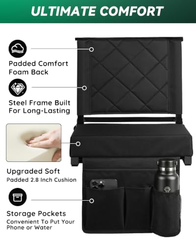LWWTBS Stadium Seat with Back Support Black - Portable Bleacher Chair 1
