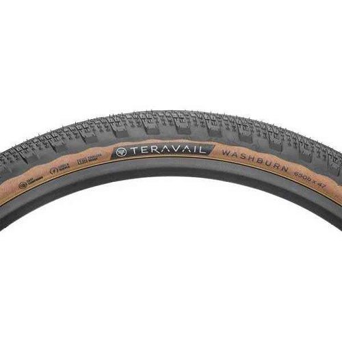 Teravail - Washburn Bicycle Tire | Durable Bead-to-Bead Sidewall Casing | for Rough Pavement and Fast Gravel | 700 x 42 | Tan Sidewall