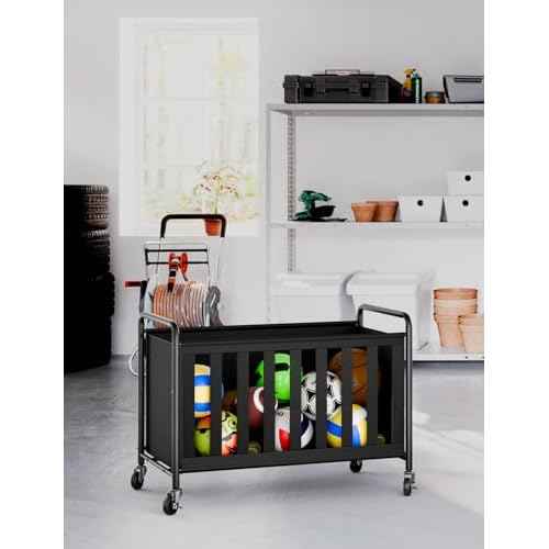 StorageWorks Ball Storage with Wheels, Ball Cart for Garage, Garage Sports Equipment Organizer, Balls Organizer for Basketball, Football, Volleyball