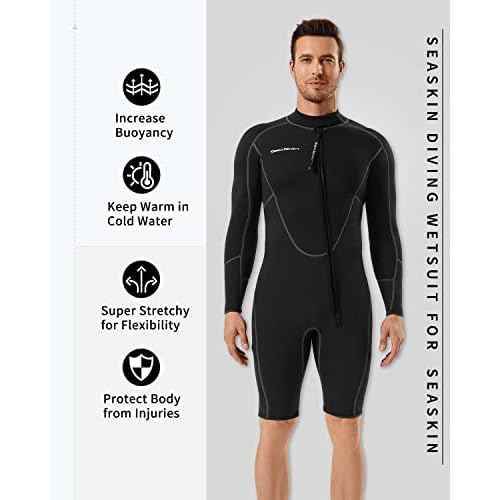 Seaskin Long Sleeve Shorty Wetsuit Mens 3mm Neoprene Diving Suits Front Zip
