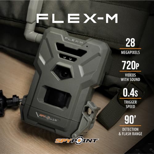 SPYPOINT Flex-M Solar Bundle - Cellular Trail Camera, Best Value in Hunting Accessories, No WiFi Needed & GPS-Enabled, Night Vision, Dual-Sim LTE Connectivity, IP65 Water-Resistant