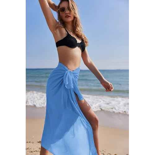 Ekouaer Women Sarong Swimsuit Coverups Chiffon Long Bikini Wraps Sheer Beach Bathing Suit Cover Up