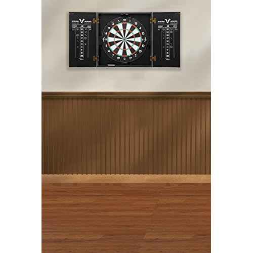 Viper Hideaway Dartboard Cabinet Set with Steel-Tip Dart Board, Reversible Board with Baseball Game Option, Two Sets of Darts, Chalk Scoreboards, and Matte Black Finish