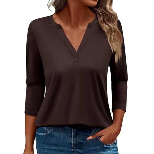 womens summer tops 3/4 Length Sleeve Tops Trendy Elegant Henley Neck Summer Shirts Loose Fit Three Quarter Length Sleeve Blouses y2k tops