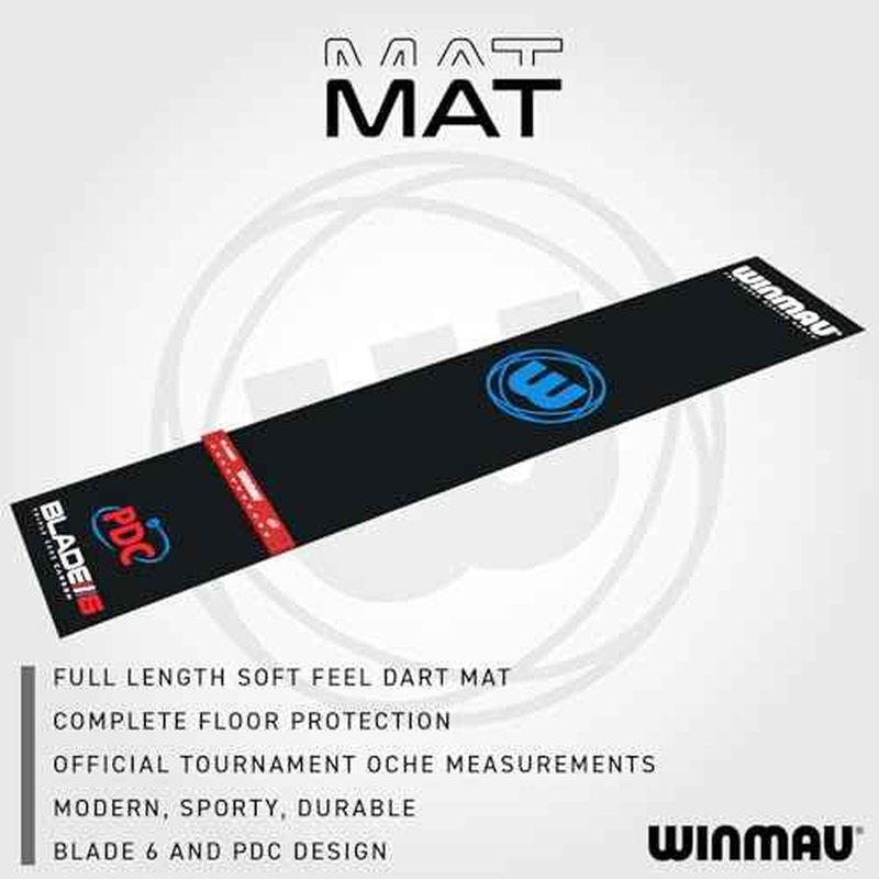 Winmau Pro Zone Precision PVC Darts Mat with Integrated Raised Darts Oche Line - Full Length - Sleek Black Design - Professional Dart Accessories