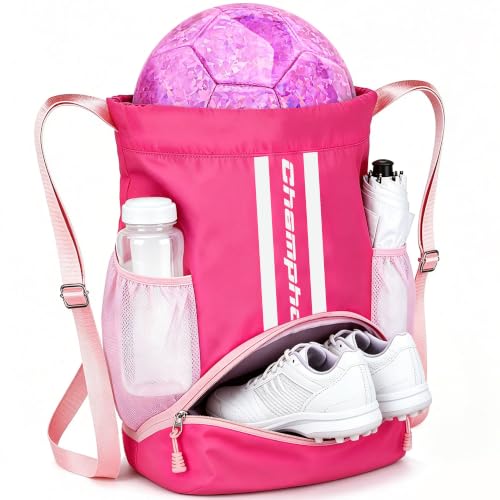 Pink & White Youth Soccer & Basketball Drawstring Backpack - Sports Bag for Girls