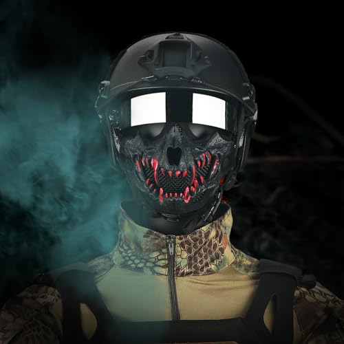 Guayma Airsoft Half Face Skull Oni Masks Tactical Mesh Samurai Mask for Halloween Cosplay Paintball CS Hunting Gear