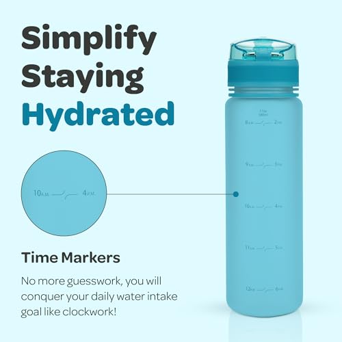 Hydracy Water Bottle with Time Marker -Large BPA Free Water Bottle & No Sweat Sleeve -Leak Proof Gym Bottle with Fruit Infuser Strainer & Times to Drink -Ideal Gift for Fitness Sports & Outdoors