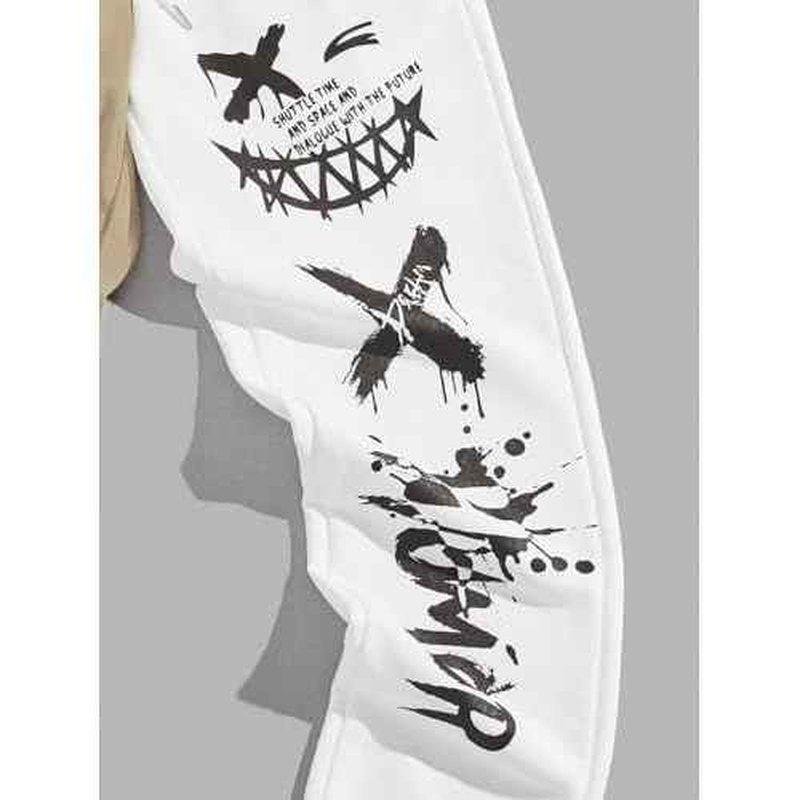 WDIRARA Men's Two Tone Cartoon Graphic Print Drawstring Waist Sweatpants Joggers with Pocket