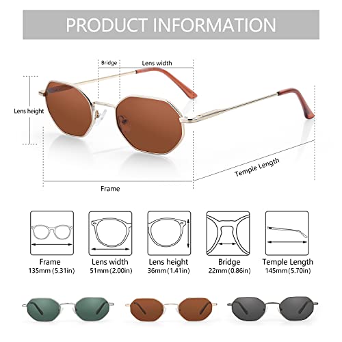 ZENOTTIC Small Octagonal Polarized Sunglasses for Women Men Hippie Metal Frame Retro Rectangle Sun Glasses