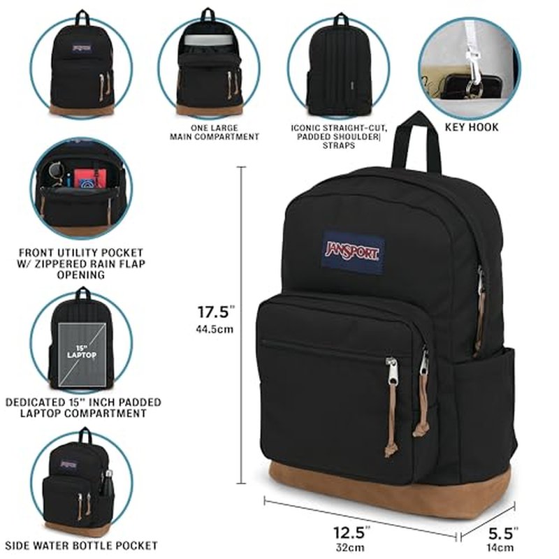 JanSport NCAA Officially Licensed Backpack, Michigan State Spartans, Right Pack with Padded 15-Inch Laptop Sleeve, Spacious Computer Bag, Durable Daypack with Bottle Pocket & Haul Handle, Black