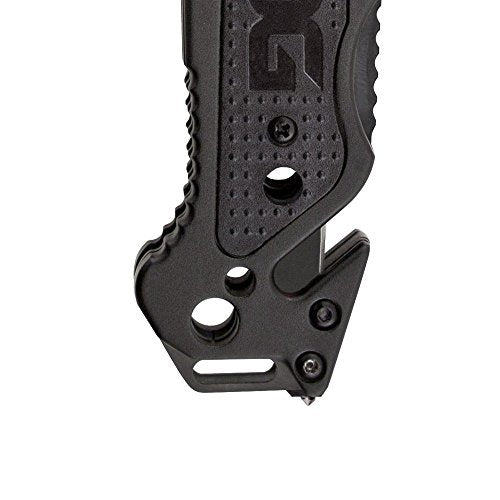 SOG Escape Tactical Folding Pocket Knife- 3.4 Inch Serrated Edge Blade Knife w/ Glass Breaker, Wire Stripper and Line Cutter Blades-Satin (FF25-CP),Black