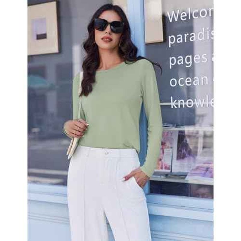 Ekouaer 3 Pack Long Sleeve Shirts for Women Crew Neck Thermal Tops Lightweight Base Layer Undershirt Tees 2025 S-XXL
