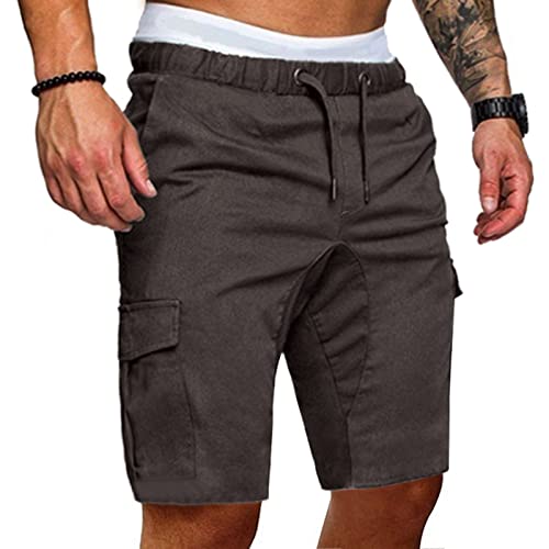 Binmer Mens Cargo Sweat Shorts Casual Drawstring Elastic Waist Athletic Workout Gym Jogger Shorts Sweatpant with Multi Pocket