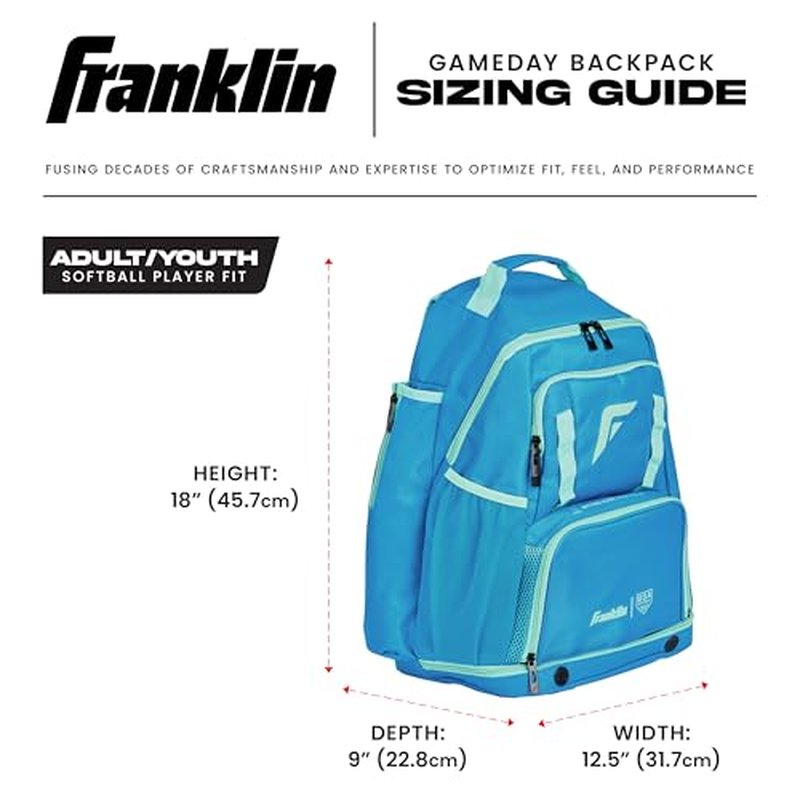 Franklin Sports USA SB Gameday Fastpitch-Softball Backpack ? Adult +Youth Softball + Baseball Equipment + Bat Bag ? Stores Batting Gloves, Helmet, Cleats - Waterproof Premium Batpack