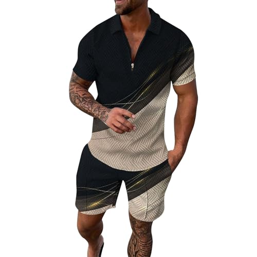 Festival Outfits for Men Two Piece Outfits Set for Men Printed Short Sleeve Polo Shirts Shorts Set Men’S Short Set Outfit 2 Piece Tracksuits Running Outfits for Men