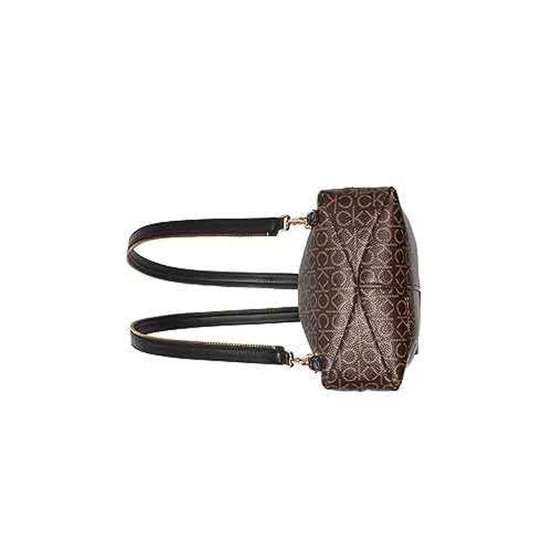Calvin Klein Women's Millie Backpack for Women ? Vegan Leather Monogram Backpack, 2 Pockets, Brown/Khaki/Black, One Size