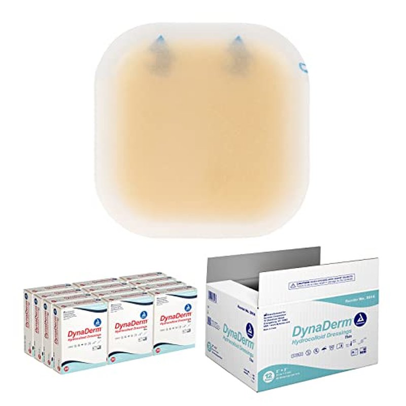 Dynarex DynaDerm Hydrocolloid Dressings, Sterile Moist Bandages, 2" x 2," Thin & Latex-Free, Peel-Down Patches, 1 Case - 12 Boxes of 20 DynaDerm Hydrocolloid Dressings