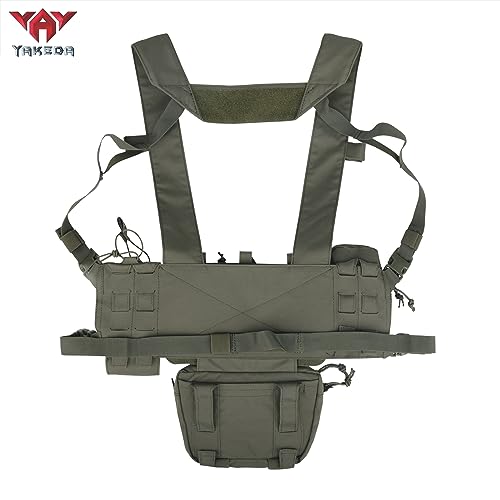 YAKEDA Tactical Chest Mini Rig Vest with Magazine Pouch Adjustable Detachable Laser-cutting Molle Modular Chest Vest (Army Green)