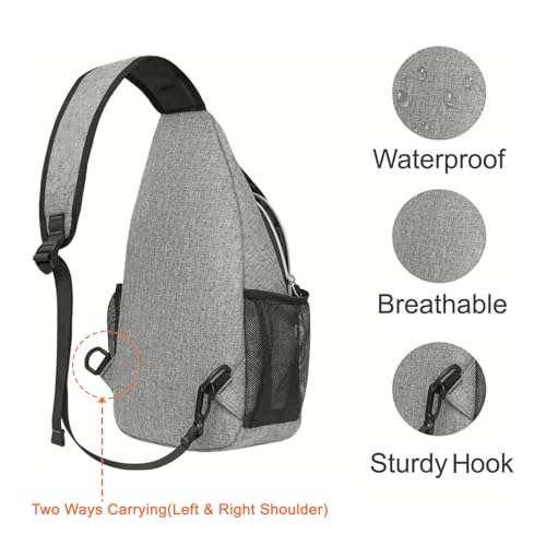 MOSISO Sling Backpack, Multipurpose Crossbody Shoulder Bag Travel Hiking Daypack, Gray, Medium