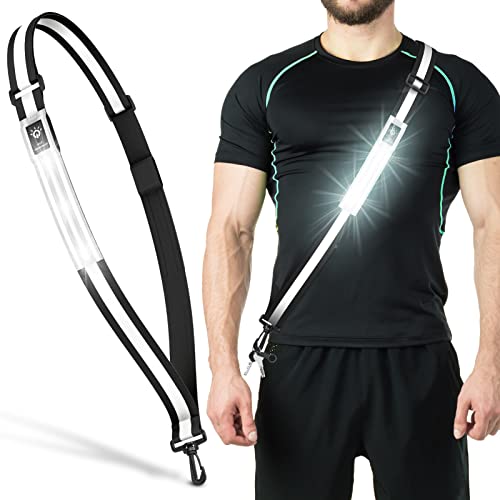 Ylzzrs LED Reflective Belt Sash Walking Gear,Safety Lights for Walkers at Night,High Visibility Safety Rechargeable Reflective Running Gear for Men Women Kids Night Dog Walking Gear (Black)