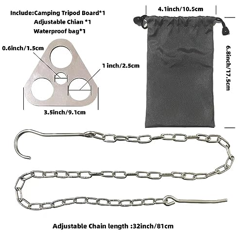 Camping Tripod Board£¬Turn Branches into Campfire Tripod £¬Stainless Steel Campfire Support Plate with Adjustable Chain for Hanging Cookware,Portable Camping Gear (Standard)
