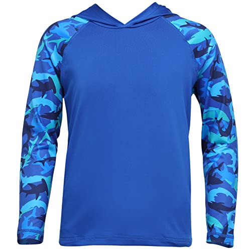Boys UPF 50+ Swim Hooded Shirt with Pocket/Non-Pocket, Youth Kids SPF UV Sun Protection Rash Guard Long Sleeve Fishing Shirts