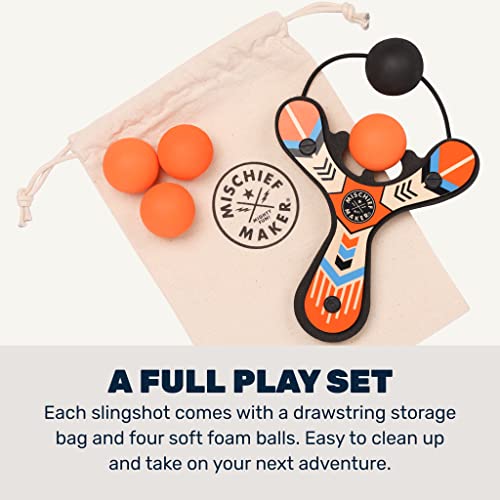 Mighty Fun! - Mischief Maker® Wooden Slingshot - Classic Series - Real Wood Slingshot for Kids, 4 Soft Foam Balls and Storage Bag - Ages 4+ (Orange)