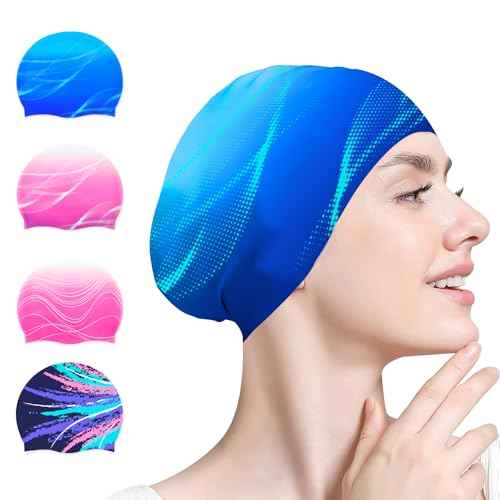 Swim Cap for Women Adult, Silicone Swimming Waterproof Bathing Cap Swimming Hat for Long Hair to Keep Hair Dry