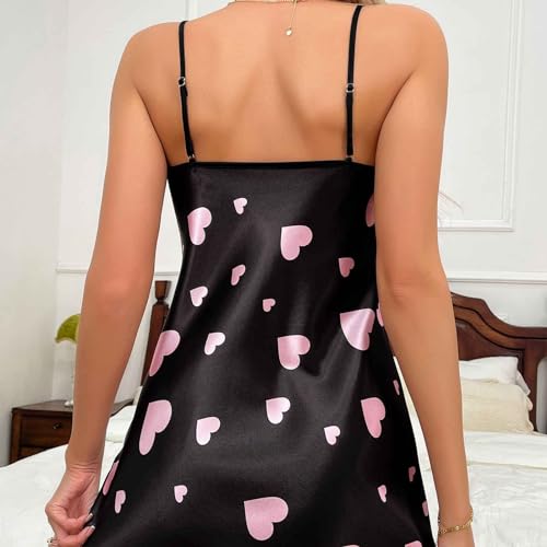 Womens Nightdress Fashion Print Sexy Backless Ice Silk Sling Pajamas Dresses Nightgowns Chemise Sleepwear Lingerie Style003 Pink Small